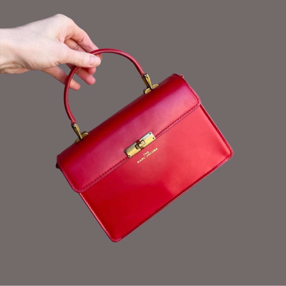 MARC JACOBS Red Smooth Leather Crossbody Flap Satchel Downtown Shoulder Bag - Picture 7 of 17